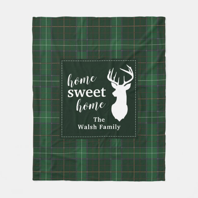 Personalised Plaid Christmas Holiday Family Home Fleece Blanket (Front)