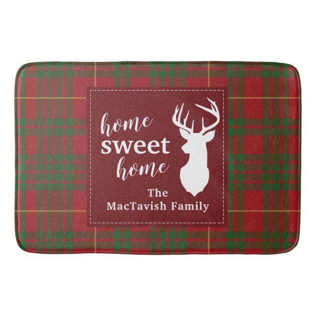 Personalised Plaid Christmas Holiday Home Sweet Bath Mat (Front)