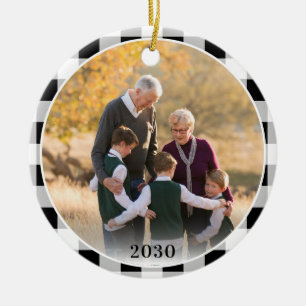 Personalised Plaid Christmas Photo Grandparents Ceramic Ornament