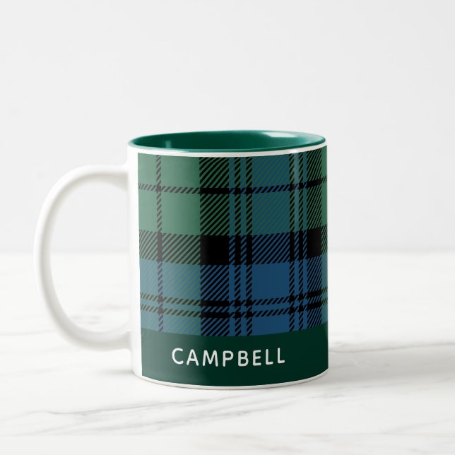 Personalised Plaid Clan Campbell Rustic Tartan Two-Tone Coffee Mug (Left)