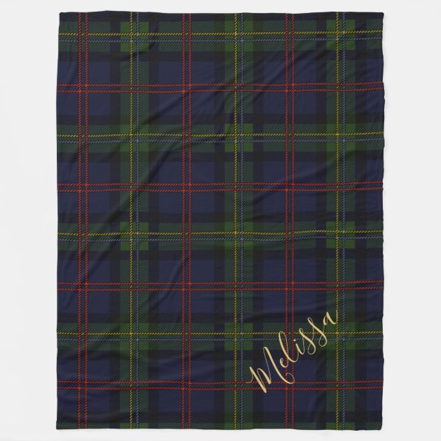 Personalised Plaid Clan Malcolm Tartan Fleece Blanket (Front)