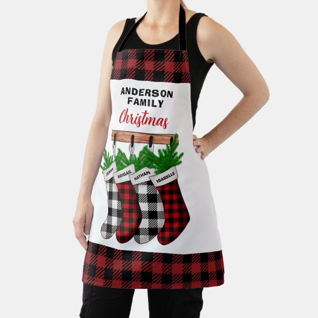Personalised Plaid Family Christmas Apron (Insitu)