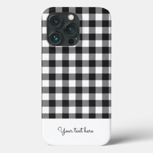 Personalised Plaid Gingham Black White Monogram iPhone 13 Pro Case
