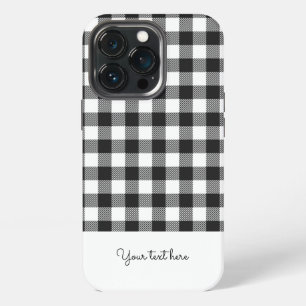 Personalised Plaid Gingham Black White Monogram iPhone 13 Pro Case