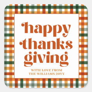 Personalised Plaid Happy Thanksgiving Gift Label