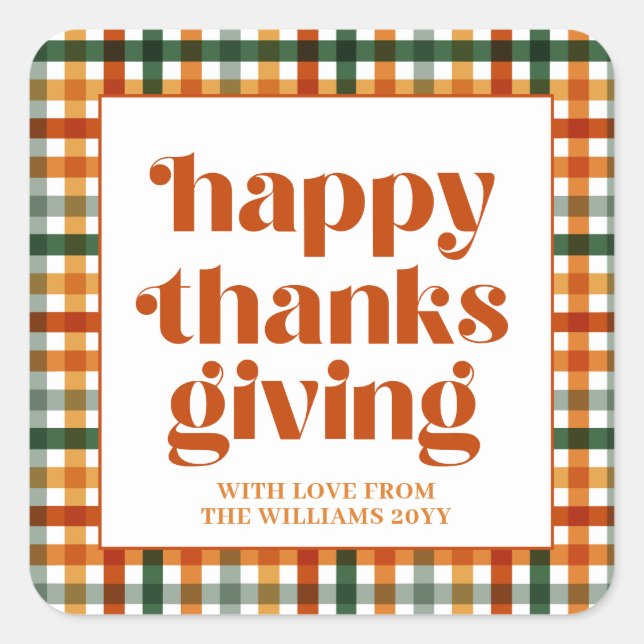 Personalised Plaid Happy Thanksgiving Gift Label (Front)