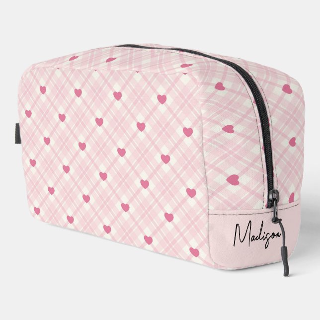 Personalised Plaid Hearts Dopp Kit (Right Corner)