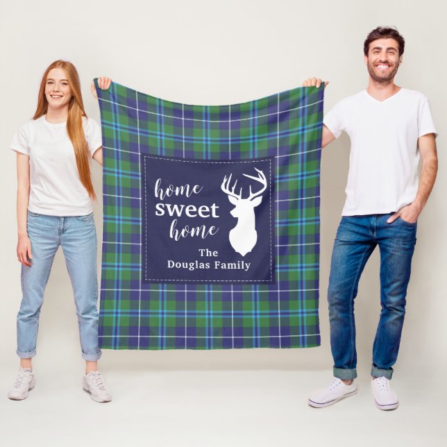 Personalised Plaid Holiday Clan Douglas Tartan Fleece Blanket (In Situ)