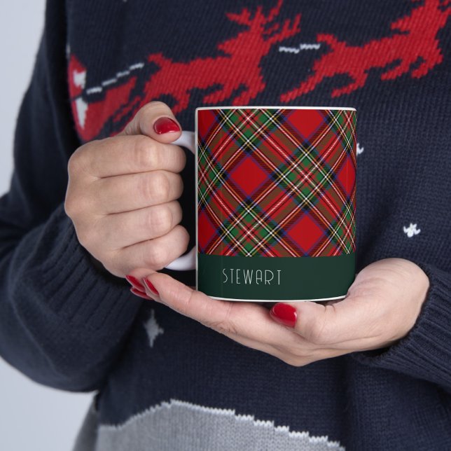 Personalised Plaid Holiday Rustic Stewart Tartan Two-Tone Coffee Mug (Plaid Clan Stewart 11oz Christmas Two-Tone Coffee Mug)