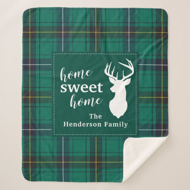 Personalised Plaid Holiday Tartan Clan Henderson Sherpa Blanket (Front)