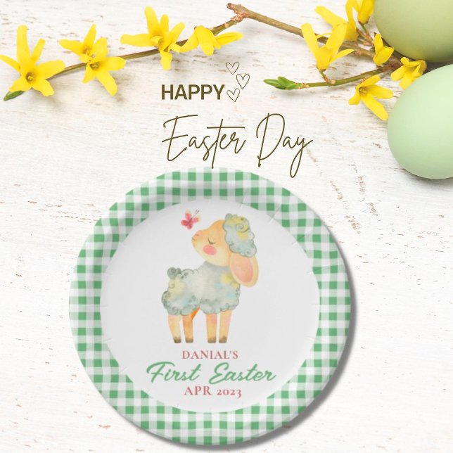 Personalised Plaid Little Lamb My First Easter Paper Plate (Creator Uploaded)