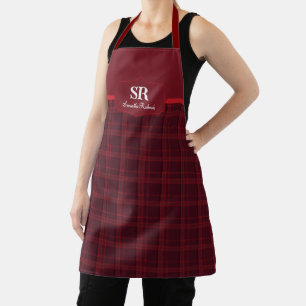 Personalised Plaid Monogram Red Tartan Apron