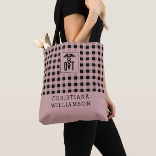 Personalised Plaid Pattern OT Occupational Therapy Tote Bag