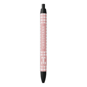 Personalised Plaid Pattern RN Registered Nurse Black Ink Pen