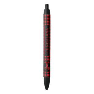 Personalised Plaid Pattern RN Registered Nurse Black Ink Pen