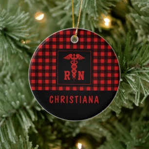 Personalised Plaid Pattern RN Registered Nurse Ceramic Ornament