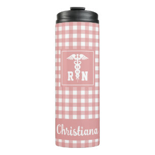 Personalised Plaid Pattern RN Registered Nurse Thermal Tumbler