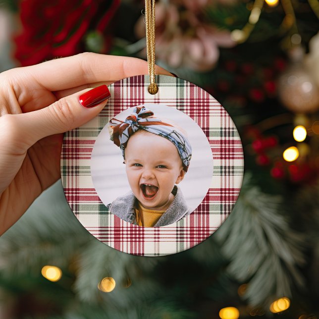 Personalised Plaid Photo Christmas Tree Ornament (Creator Uploaded)