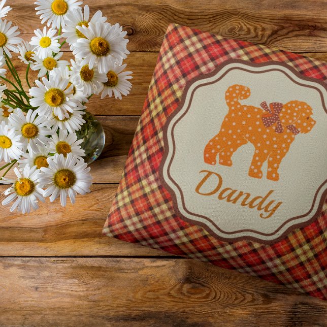 Personalised Plaid Polka Dot Doodle Tan Dog  Cushion (Honor your Doodle with his own personalized pillow on the couch!)
