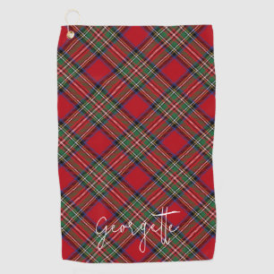 Personalised Plaid Red Green Rustic Stewart Tartan Golf Towel