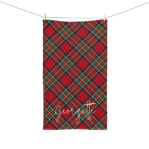 Personalised Plaid Red Green Rustic Stewart Tartan Hand Towel