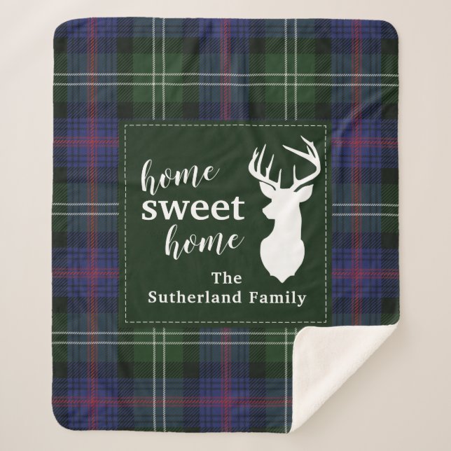 Personalised Plaid Sweet Home Sutherland Tartan Sherpa Blanket (Front)