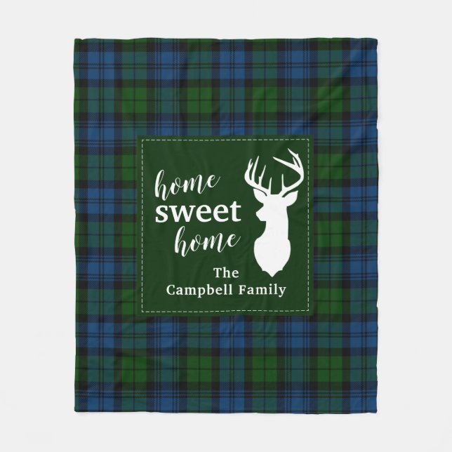 Personalised Plaid Tartan Clan Campbell Military Fleece Blanket (Front)