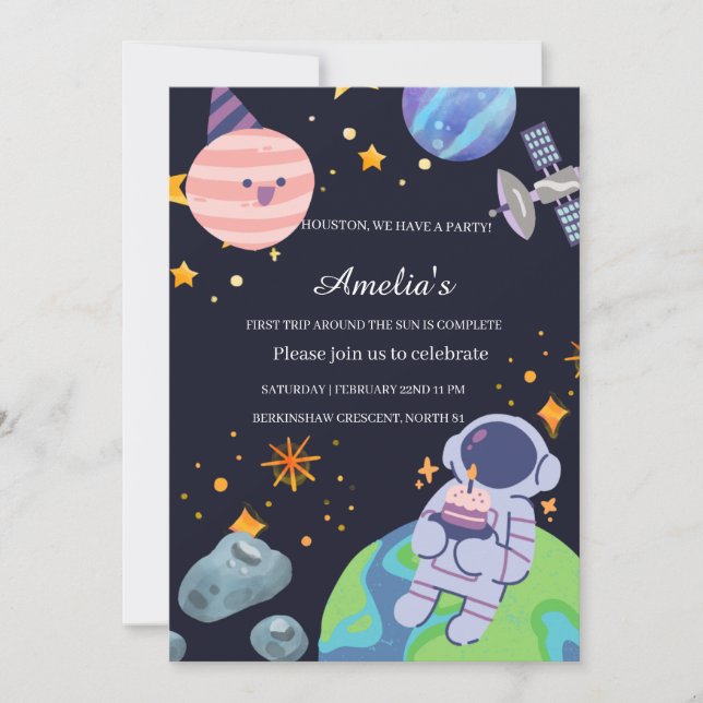 Personalised Planet Birthday Party Invitation Card (Front)