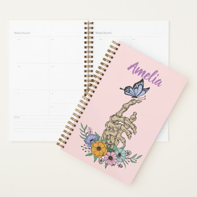 Personalised Planner with skull hand in flowers (Display)