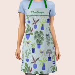 Personalised Plant Gardening Apron<br><div class="desc">The perfect accessory for anyone with a green thumb or fingers, this unique apron features a fun houseplant pattern, with colourful cacti, succulents, and other plants in navy and cobalt blue plant pots against a duck egg blue background. Ideal for any gardener or plant person to use outside or in...</div>