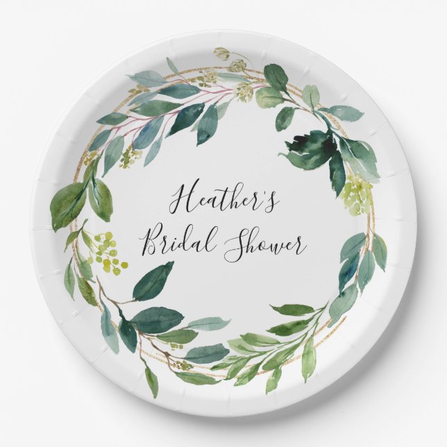 Personalised Plate, Botanical Eucalyptus Paper Plate (Front)
