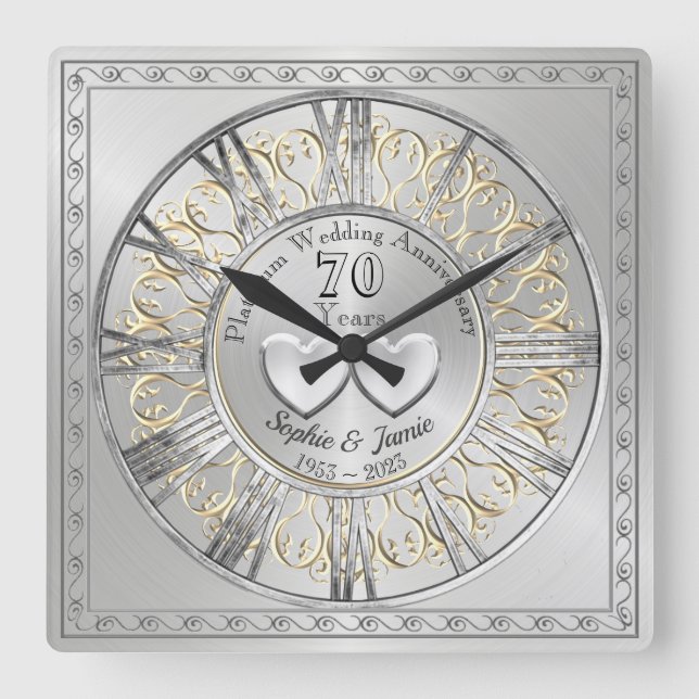 Personalised Platinum Wedding Anniversary Gift Square Wall Clock (Front)