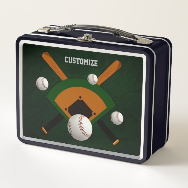 Personalised Play Ball Baseball Metal Lunch Box (Front)
