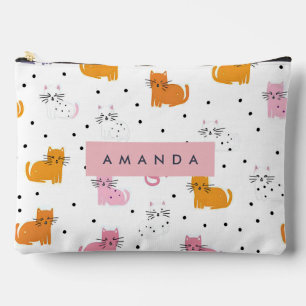 Personalised Playful Cat Pattern with Polka Dots Accessory Pouch