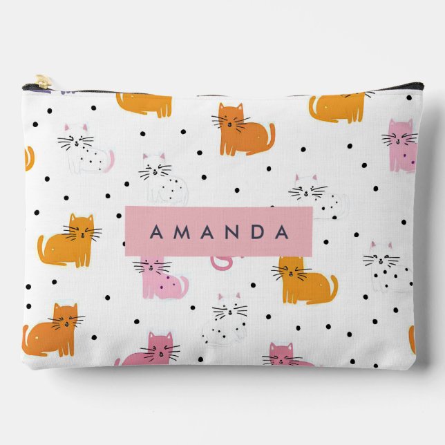 Personalised Playful Cat Pattern with Polka Dots  Accessory Pouch (Front)