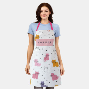 Personalised Playful Cat Pattern with Polka Dots  Apron