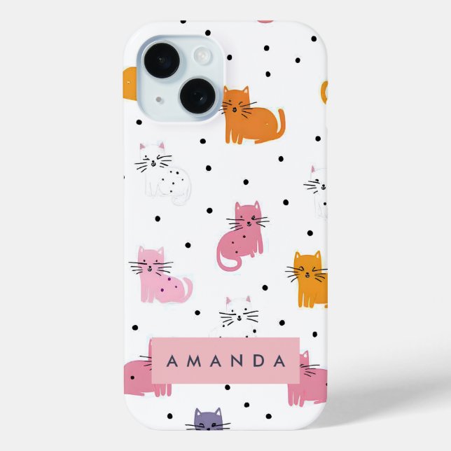 Personalised Playful Cat Pattern with Polka Dots  Case-Mate iPhone Case (Back)