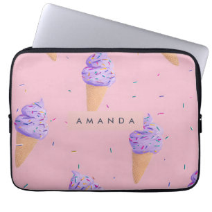 Personalised Playful Pastel Ice Cream Cone Style Laptop Sleeve