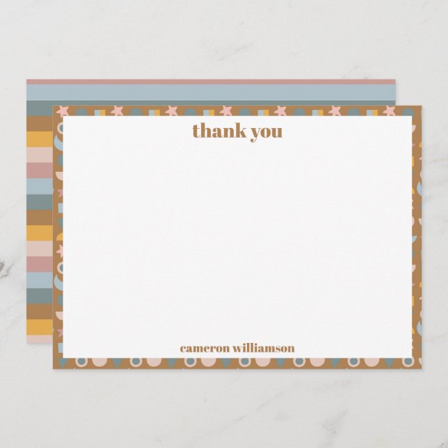 Personalised Playful Retro Earthy Baby Shower Thank You Card (Front/Back)