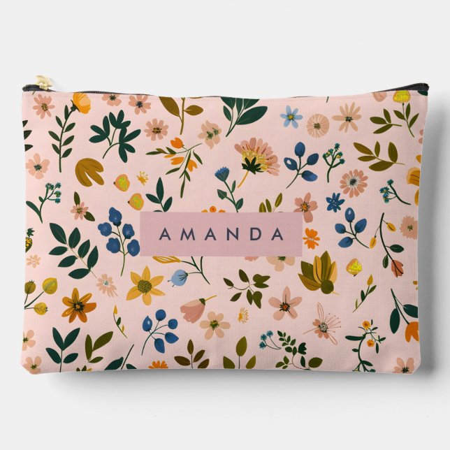 Personalised Playful Wildflower in Peach Accessory Pouch (Front)