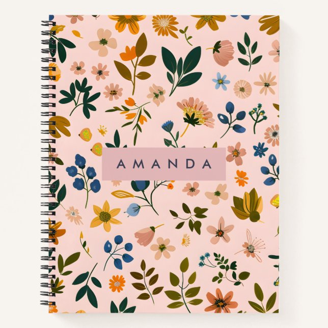 Personalised Playful Wildflower in Peach Notebook (Front)