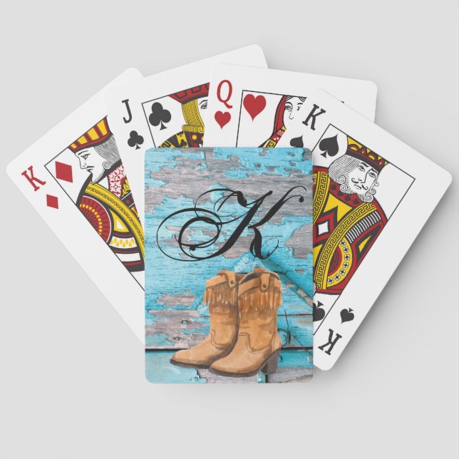 Personalised Playing Cards Blue Wood Barn Door Boo (Back)