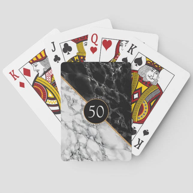 Personalised Playing Cards Gift Black White Marble (Back)