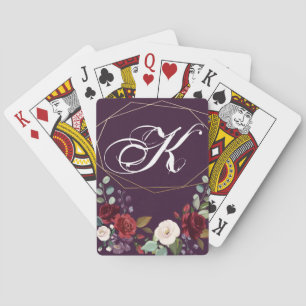 Personalised Playing Cards Plum Purple Roses Gold