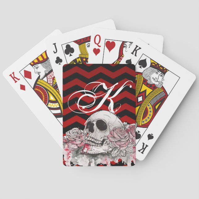 Personalised Playing Cards skull Rose goth Chevron (Back)