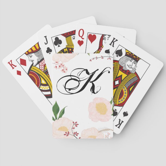 Personalised Playing Cards White Floral Flowers on (Back)