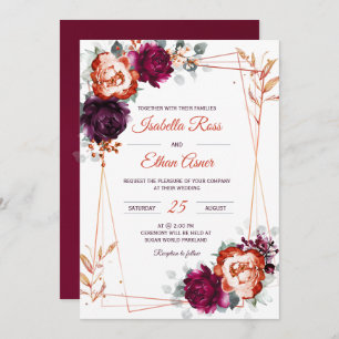 Personalised  Plum, Mauve and Orange Wedding  Invitation