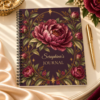 Personalised Plum Peony Gold Botanical Journal