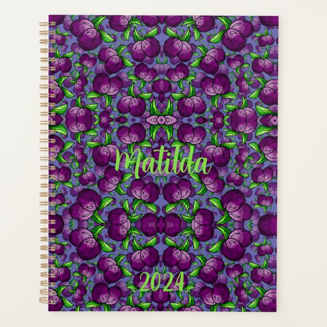 personalised PLUM spiral planner fruit funky (Front)