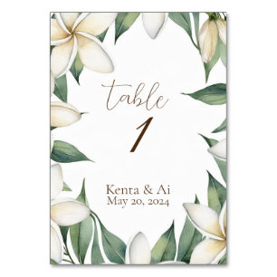 Personalised Plumeria Wedding Table Number